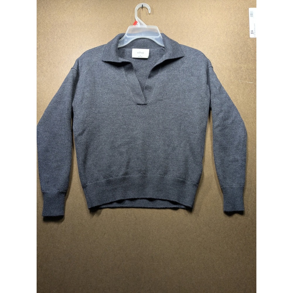 Wilfred Aritzia Merino Wool Polo Sweater Grey Johnny Collar XS